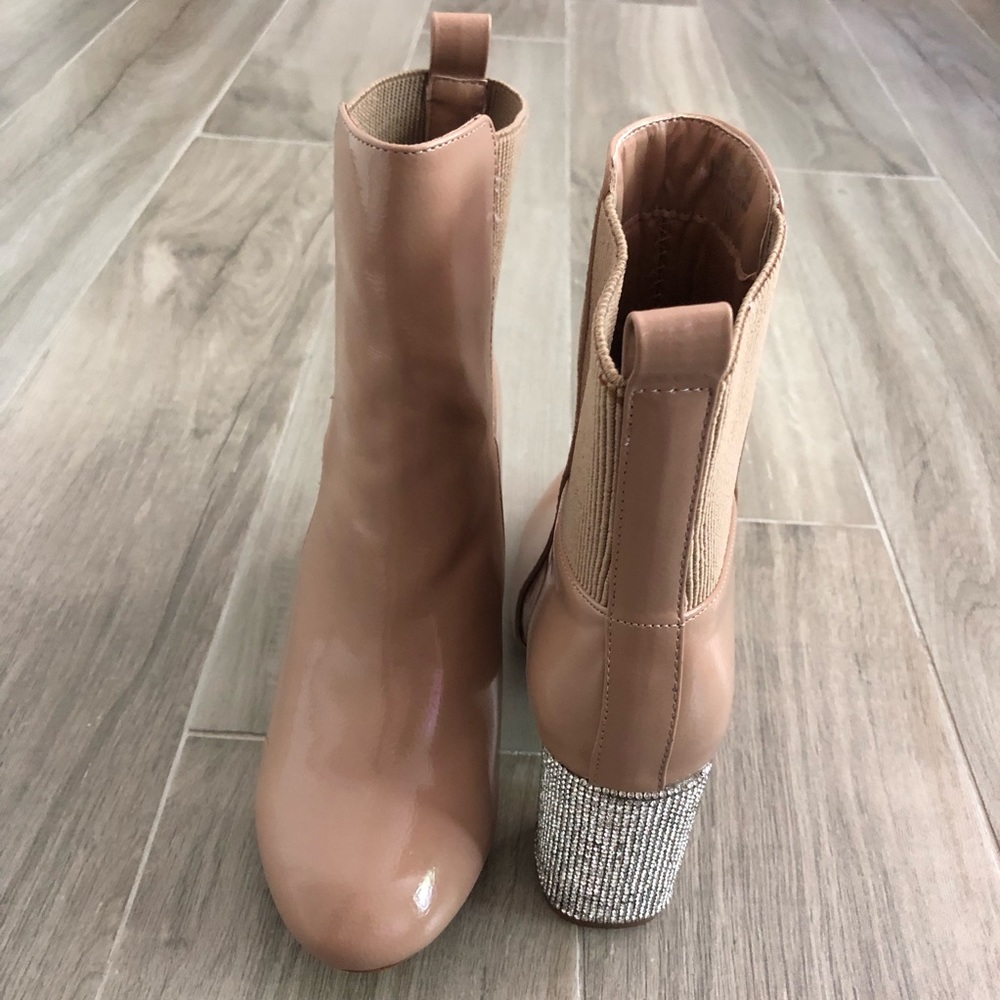 DeBlossom 7.5 Nude Beige Boots Rhinestone Heel